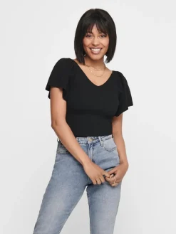 Only Shirts*ONLLEELO S/S BACK PULLOVER KNT NOOS Black