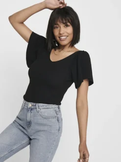 Only Shirts*ONLLEELO S/S BACK PULLOVER KNT NOOS Black