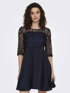 Only Kleider*ONLLIVA 3/4 LACE MIX DRESS CS WVN Night Sky