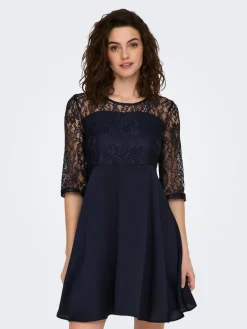 Only Kleider*ONLLIVA 3/4 LACE MIX DRESS CS WVN Night Sky