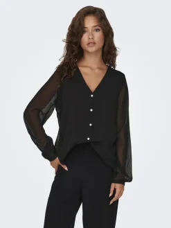 Only Blusen*ONLLUNA L/S V-NECK TOP NOOS PTM schwarz1