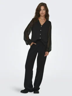 Only Blusen*ONLLUNA L/S V-NECK TOP NOOS PTM schwarz1