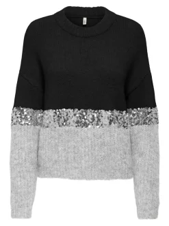 Only Pullover & Sweatshirts*ONLMAINE LIFE LS SEQUIN BLOCK O-NECK KNT Black
