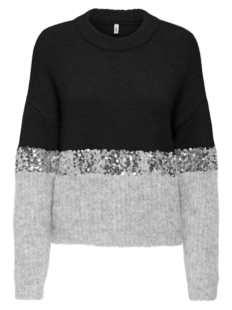 Only Pullover & Sweatshirts*ONLMAINE LIFE LS SEQUIN BLOCK O-NECK KNT Black