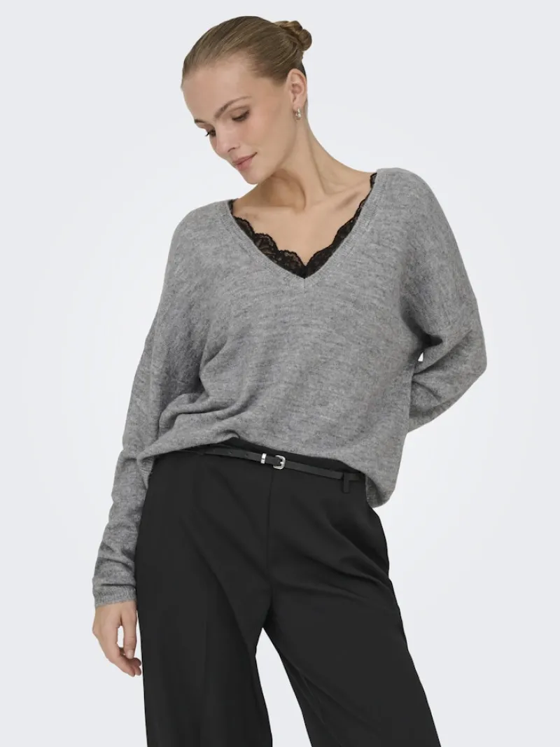 Only Pullover & Sweatshirts*ONLMANIFESTA LS REVERSIBLE KNT NOOS Light Grey Melange