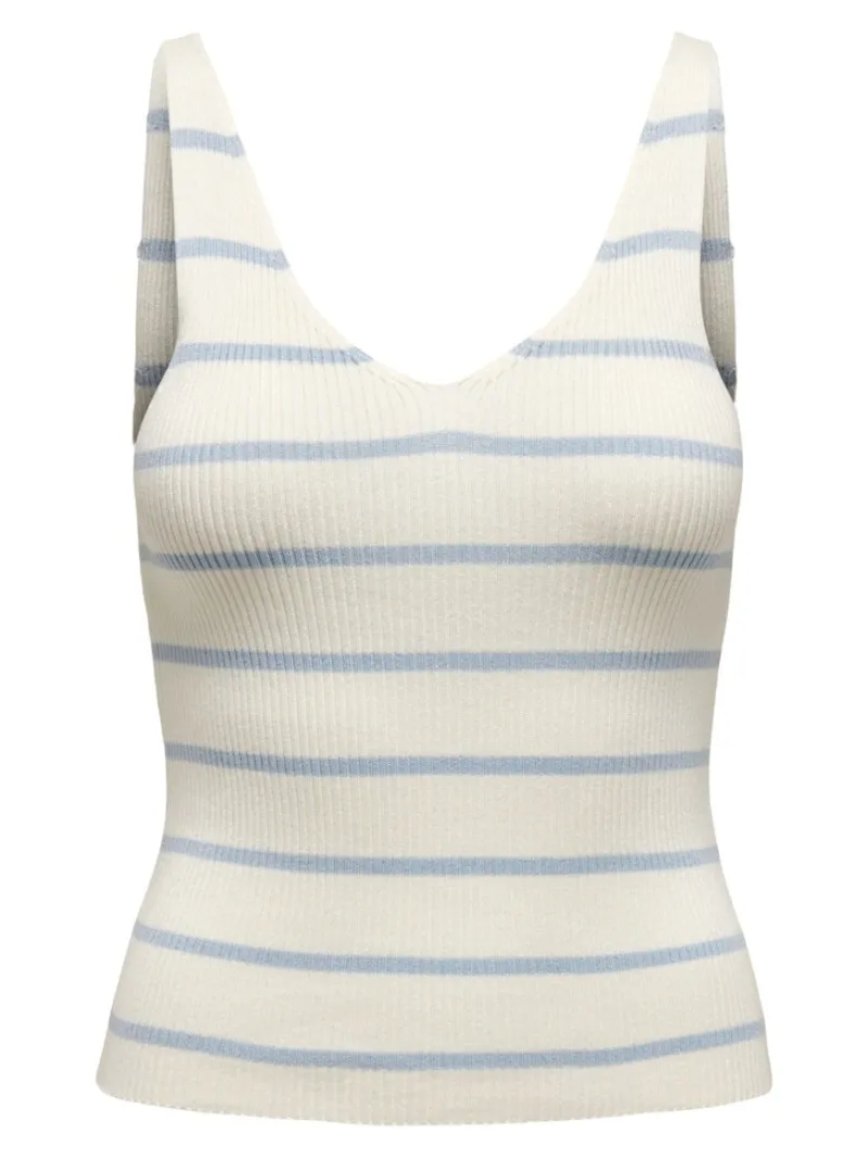 Only Shirts*ONLMEDDI SL STRIPE V-NECK CC KNT Cloud Dancer
