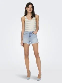 Only Shirts*ONLMEDDI SL STRIPE V-NECK CC KNT Cloud Dancer