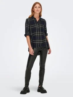 Only Blusen*ONLNEW CANBERRA 3/4 CHECK SHIRT WVN CS Night Sky-CREME CHECK