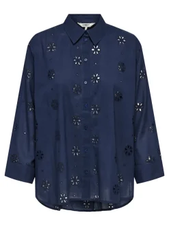 Only Blusen*ONLNEW LINA GRACE LS BROD ANGL SHIRT WVN Black Iris