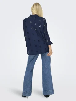 Only Blusen*ONLNEW LINA GRACE LS BROD ANGL SHIRT WVN Black Iris