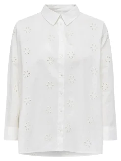 Only Blusen*ONLNEW LINA GRACE LS BROD ANGL SHIRT WVN Cloud Dancer