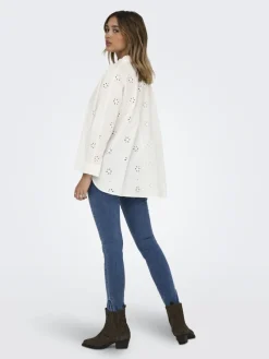 Only Blusen*ONLNEW LINA GRACE LS BROD ANGL SHIRT WVN Cloud Dancer