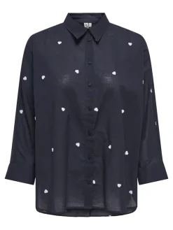 Only Blusen*ONLNEW LINA GRACE LS EMB SHIRT NOOS WVN Night Sky