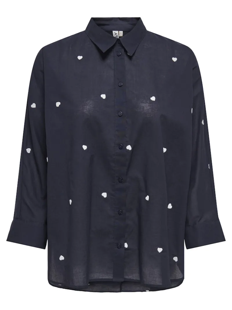 Only Blusen*ONLNEW LINA GRACE LS EMB SHIRT NOOS WVN Night Sky