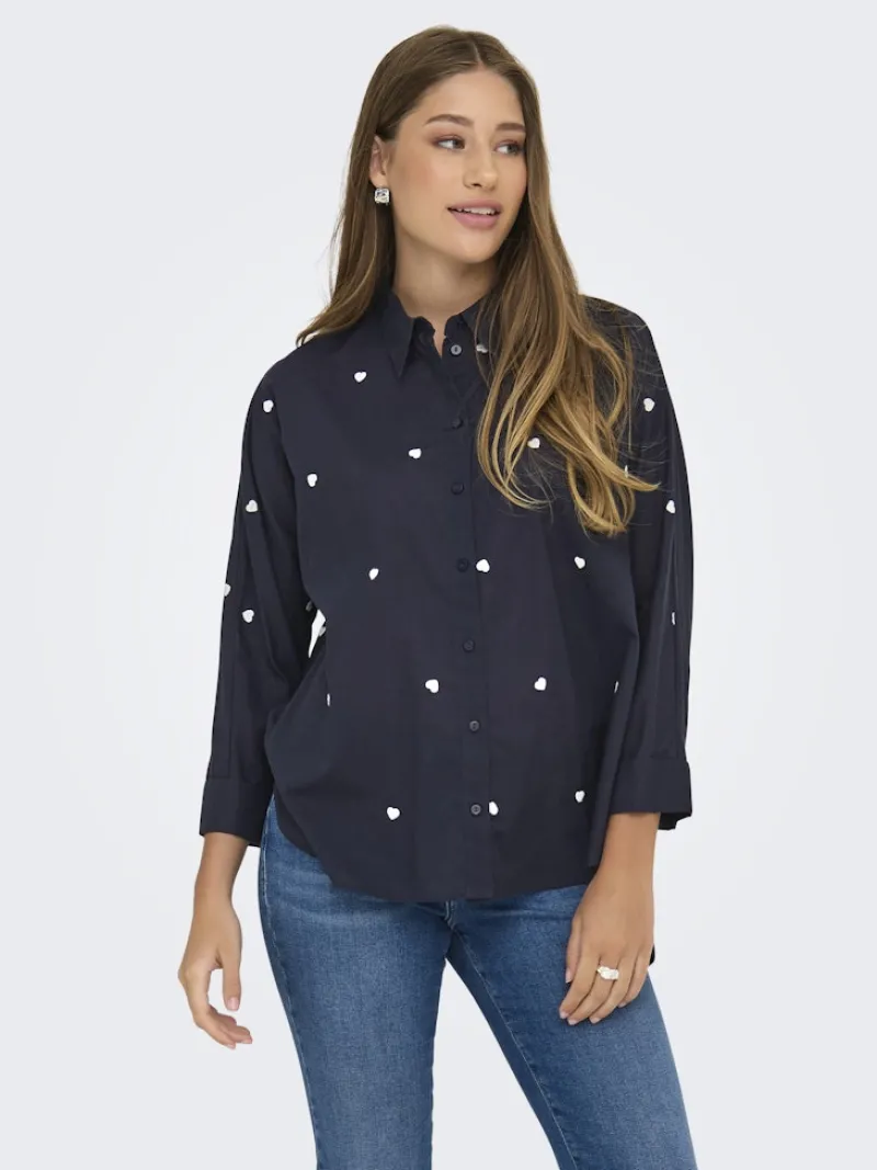 Only Blusen*ONLNEW LINA GRACE LS EMB SHIRT NOOS WVN Night Sky