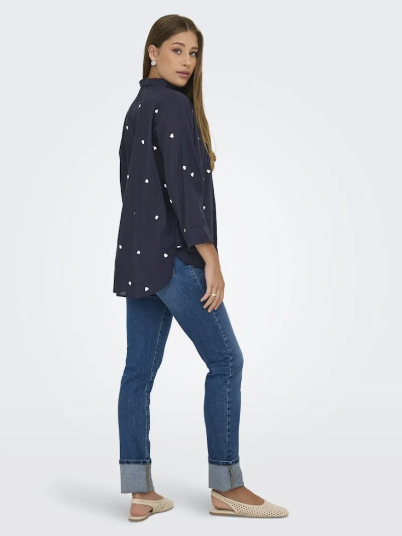 Only Blusen*ONLNEW LINA GRACE LS EMB SHIRT NOOS WVN Night Sky