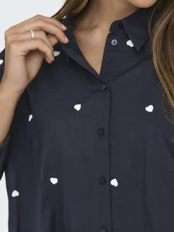 Only Blusen*ONLNEW LINA GRACE LS EMB SHIRT NOOS WVN Night Sky