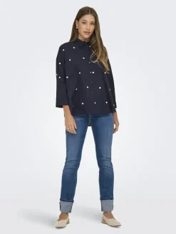 Only Blusen*ONLNEW LINA GRACE LS EMB SHIRT NOOS WVN Night Sky