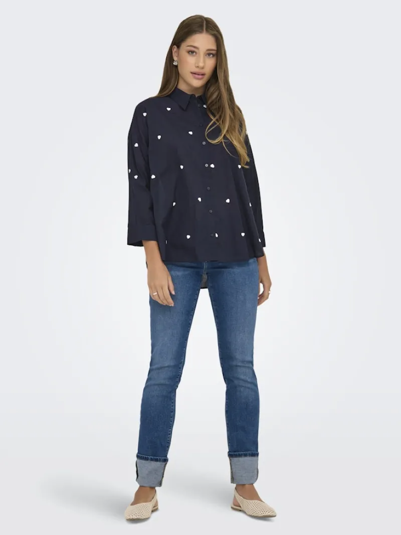 Only Blusen*ONLNEW LINA GRACE LS EMB SHIRT NOOS WVN Night Sky