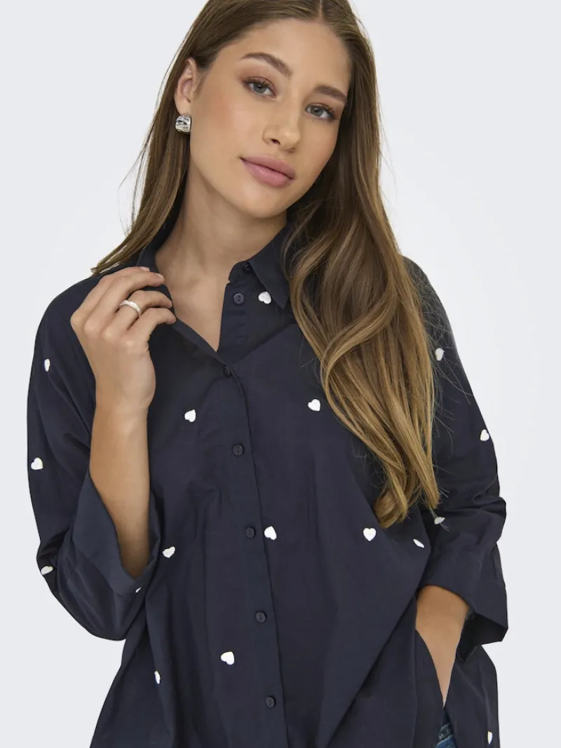 Only Blusen*ONLNEW LINA GRACE LS EMB SHIRT NOOS WVN Night Sky