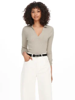 Only Pullover & Sweatshirts*ONLNIMONE LS LIFE POLO PULLOVER CC KNT pumice stone