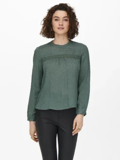 Only Blusen*ONLPELIA LIFE LS DOT BLOUSE WVN CS Balsam Green