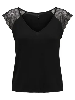 Only Shirts*ONLPETRA S/S LACE MIX TOP JRS Black