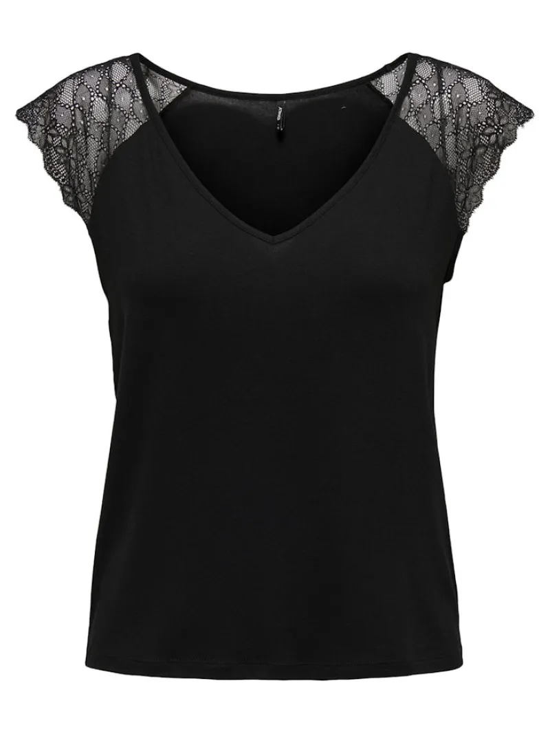 Only Shirts*ONLPETRA S/S LACE MIX TOP JRS Black