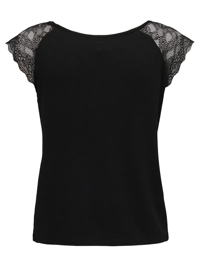 Only Shirts*ONLPETRA S/S LACE MIX TOP JRS Black
