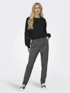 Only Hosen*ONLPOPTRASH-ELISE EASY MELANGE PANT NOOS Dark Grey Melange
