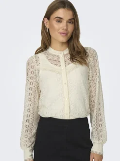 Only Blusen*ONLREBA LACE L/S SHIRT JRS NOOS egret