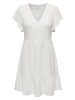 Only Kleider*ONLSANDRA S/S V-NECK DRESS JRS NOOS Cloud Dancer