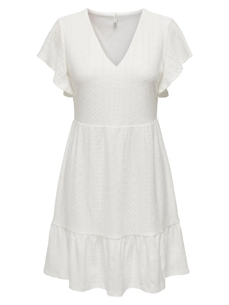 Only Kleider*ONLSANDRA S/S V-NECK DRESS JRS NOOS Cloud Dancer