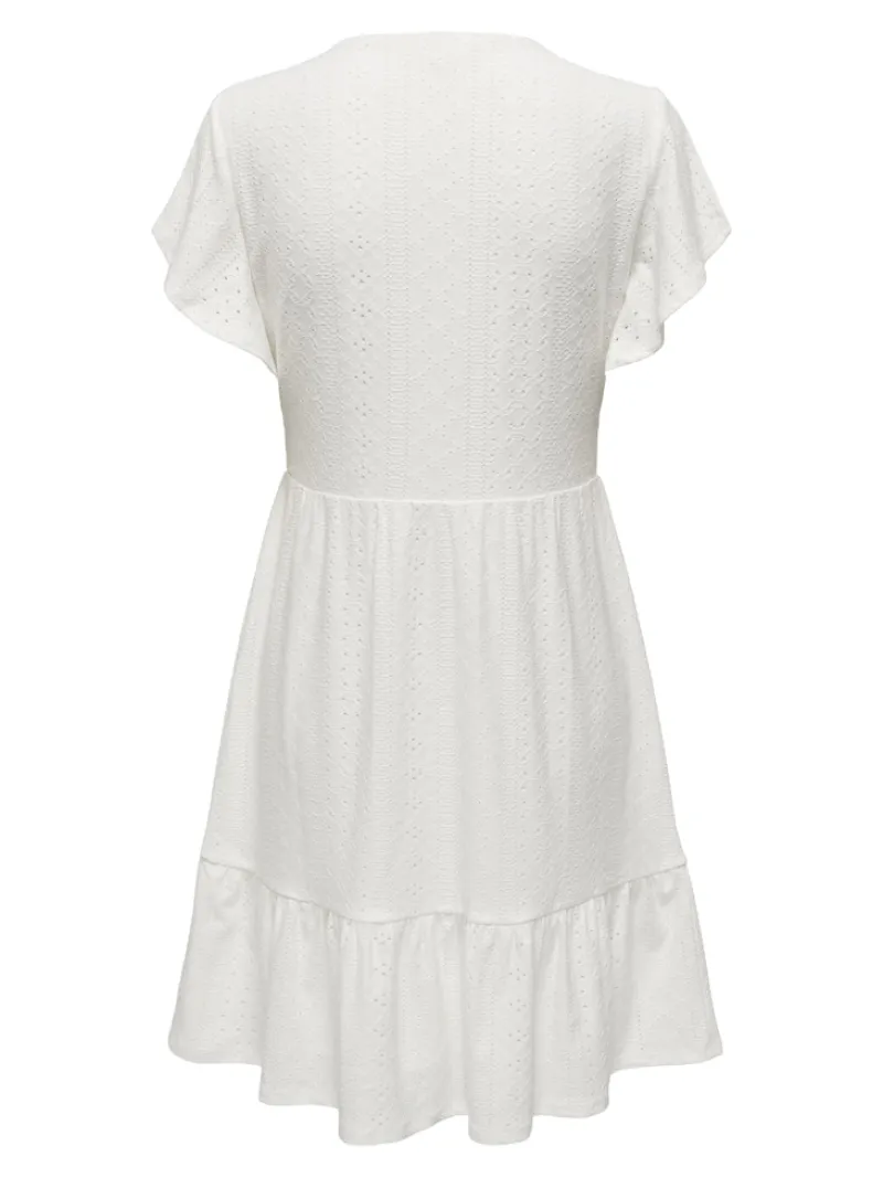 Only Kleider*ONLSANDRA S/S V-NECK DRESS JRS NOOS Cloud Dancer