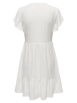 Only Kleider*ONLSANDRA S/S V-NECK DRESS JRS NOOS Cloud Dancer