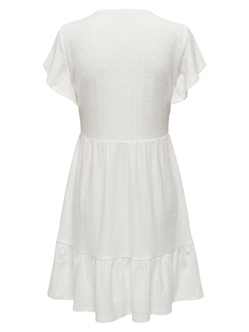 Only Kleider*ONLSANDRA S/S V-NECK DRESS JRS NOOS Cloud Dancer