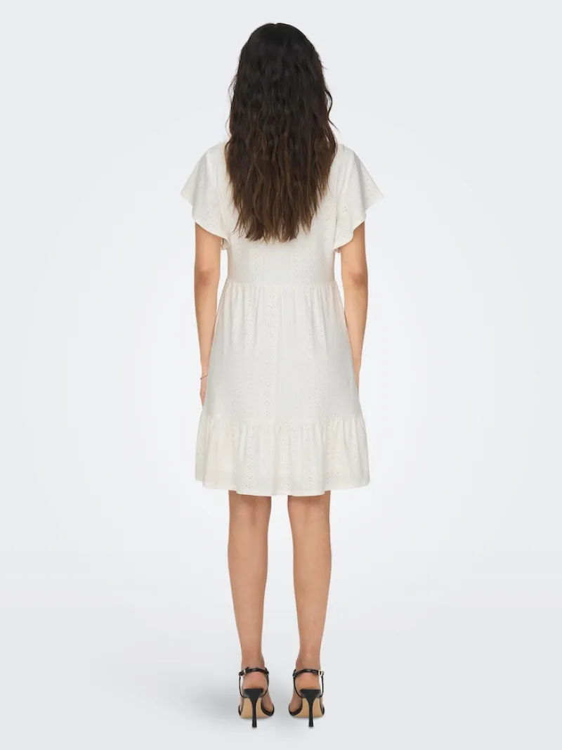 Only Kleider*ONLSANDRA S/S V-NECK DRESS JRS NOOS Cloud Dancer