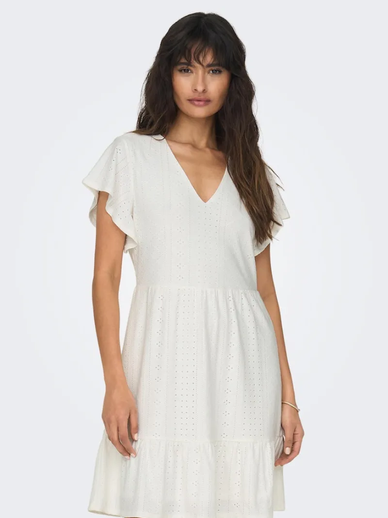 Only Kleider*ONLSANDRA S/S V-NECK DRESS JRS NOOS Cloud Dancer