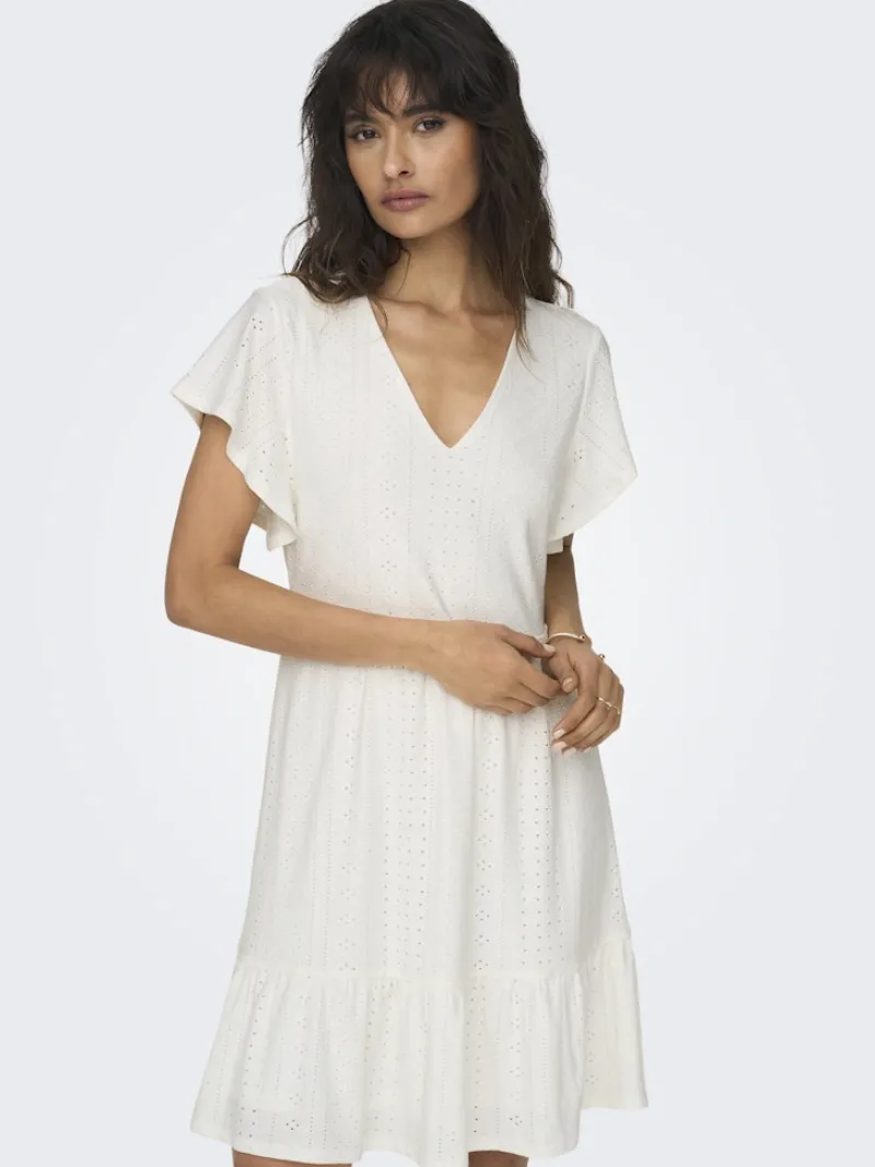 Only Kleider*ONLSANDRA S/S V-NECK DRESS JRS NOOS Cloud Dancer