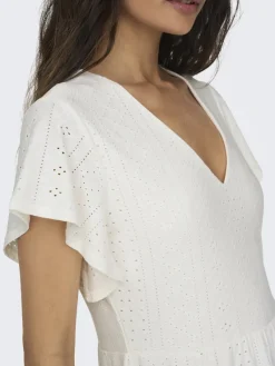 Only Kleider*ONLSANDRA S/S V-NECK DRESS JRS NOOS Cloud Dancer