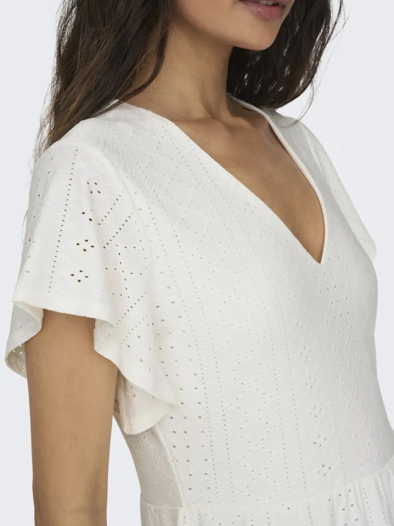 Only Kleider*ONLSANDRA S/S V-NECK DRESS JRS NOOS Cloud Dancer