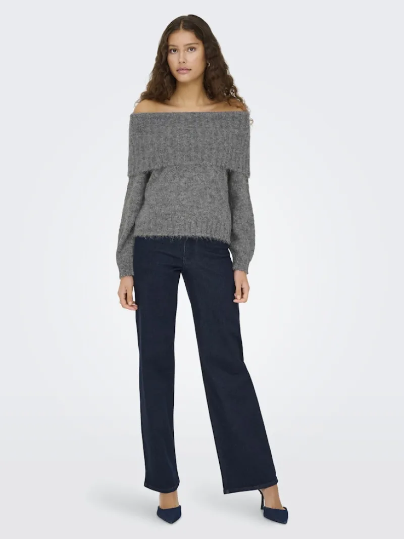 Only Pullover & Sweatshirts*ONLSHINE LS OFF SHOULDER CC KNT Medium Grey Melange
