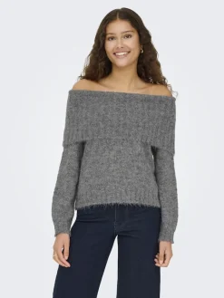 Only Pullover & Sweatshirts*ONLSHINE LS OFF SHOULDER CC KNT Medium Grey Melange
