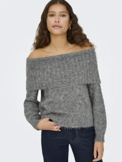 Only Pullover & Sweatshirts*ONLSHINE LS OFF SHOULDER CC KNT Medium Grey Melange