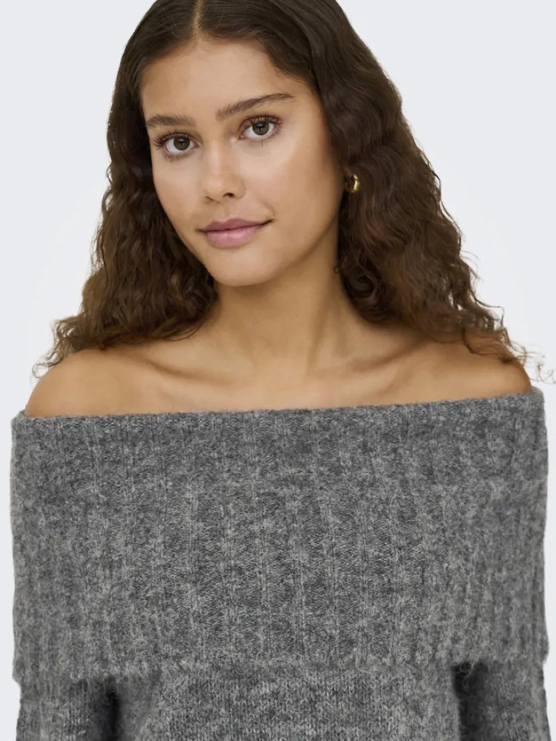 Only Pullover & Sweatshirts*ONLSHINE LS OFF SHOULDER CC KNT Medium Grey Melange