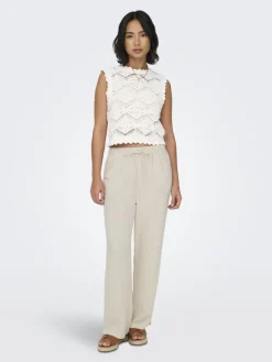 Only Hosen*ONLSIESTA MW PULL-UP LINEN BL PNT NOOS moonbeam