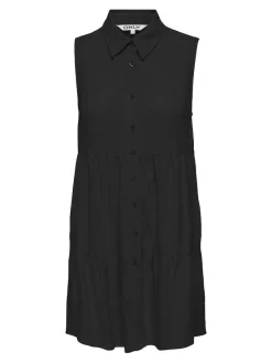 Only Kleider*ONLSIESTA S/L LINEN BL SHIRT DRESS PNT Black