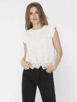 Only Blusen*ONLSILLA LIFE S/L FRILL TOP WVN NOOS Cloud Dancer