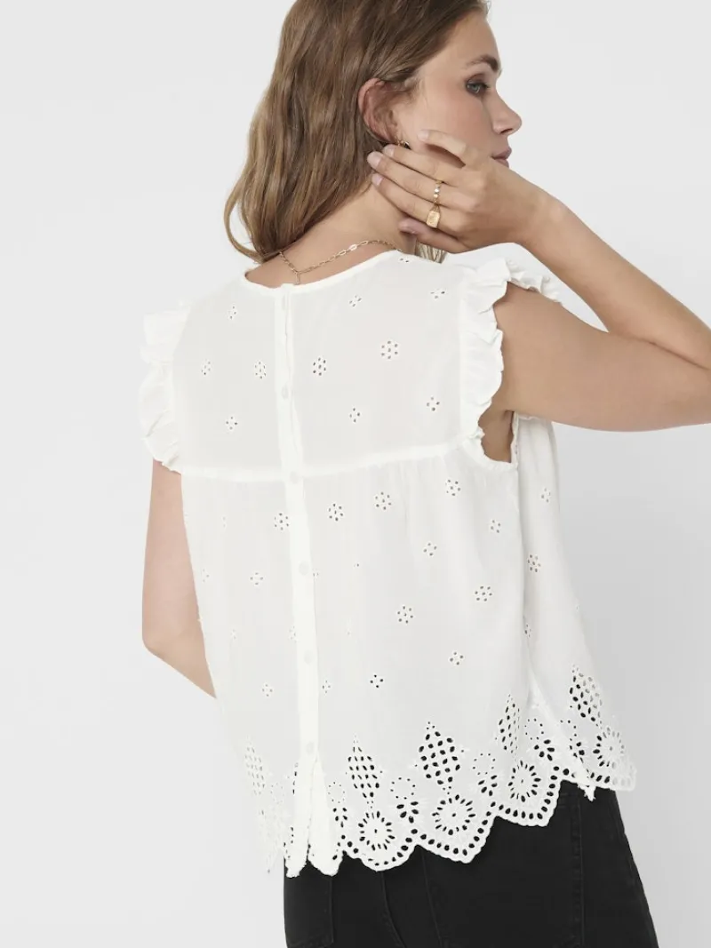 Only Blusen*ONLSILLA LIFE S/L FRILL TOP WVN NOOS Cloud Dancer