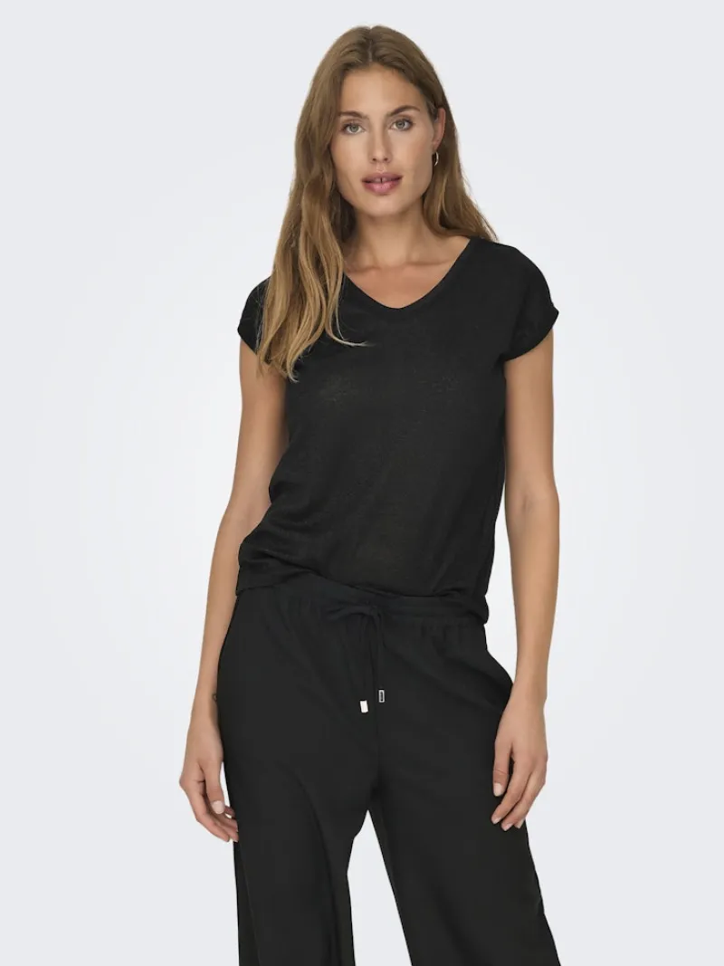 Only Shirts*ONLSILVERY S/S V NECK LUREX TOP JRS NOOS black1